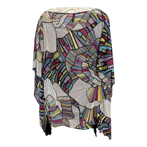 Bisou Bisou Michele Bohbot Women’s Sheer Poncho Top Y2K– Abstract Multicolor Pri - Picture 1 of 5